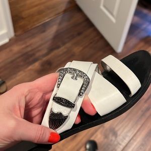 SOL SANA leather sandal with western buckle. 37 European sizing; 7 US